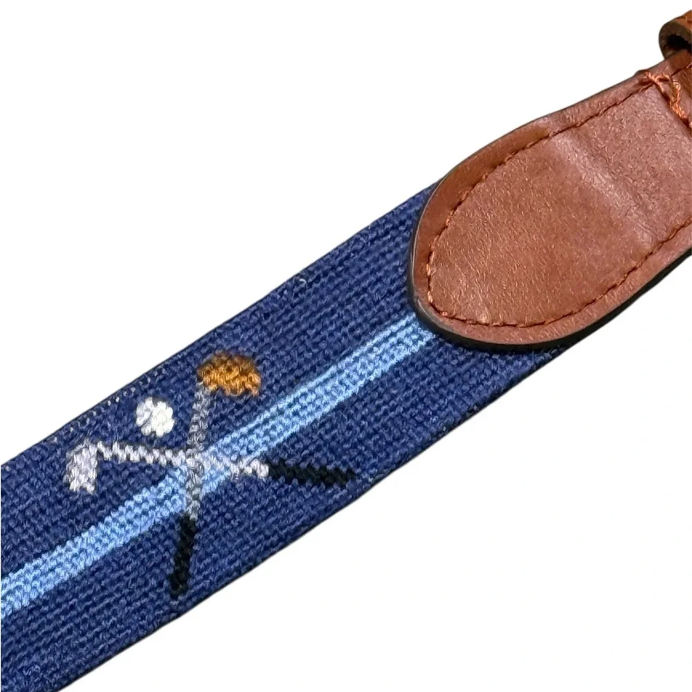 NWT! Smathers & Branson Needlepoint Cross Clubs Cotton and Leather Belt Golf